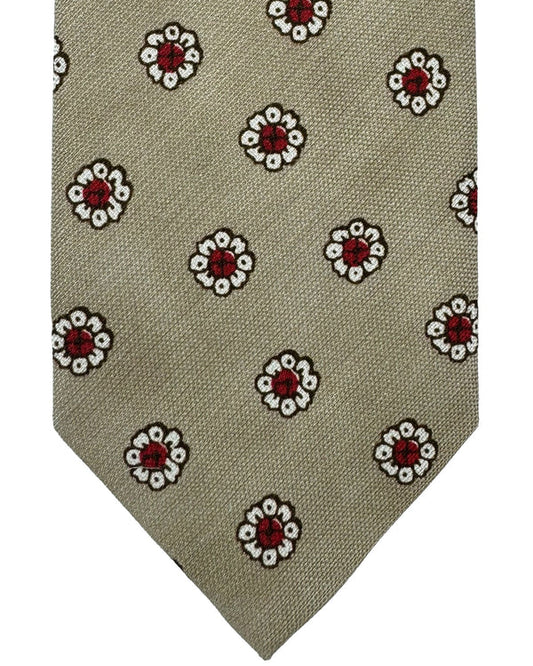 Barba Sevenfold Tie Beige Red Mini Flowers - Sartorial Neckwear SALE