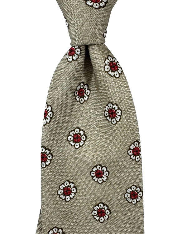 Barba Sevenfold Tie Beige Red Mini Flowers - Sartorial Neckwear SALE