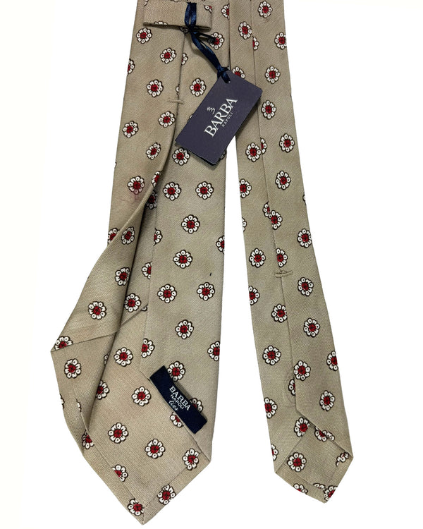 Barba Sevenfold Tie Beige Red Mini Flowers - Sartorial Neckwear SALE