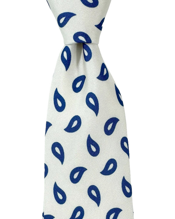 Barba Sevenfold Tie White Royal Blue Paisley Design - Sartorial Neckwear