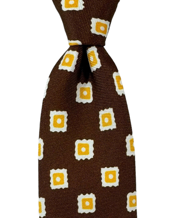 Barba Sevenfold Tie Brown Orange White Geometric Design SALE