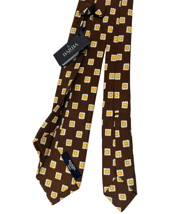 Barba Sevenfold Tie Brown Orange White Geometric Design SALE