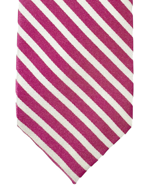 Barba Sevenfold Tie Hot Pink White Stripes Design - Sartorial Neckwear SALE