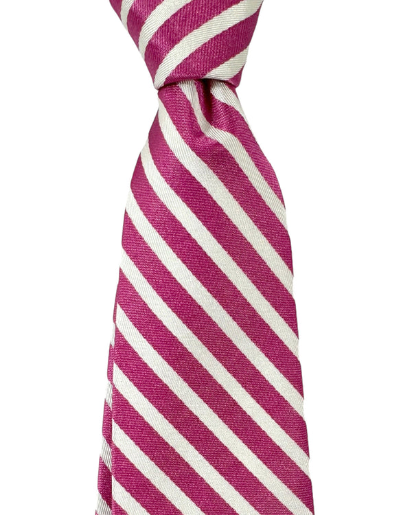 Barba Sevenfold Tie Hot Pink White Stripes Design - Sartorial Neckwear SALE