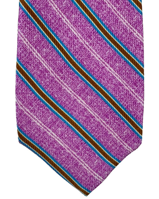 Barba Sevenfold Tie Pink Aqua Olive Stripes Design - Sartorial Neckwear SALE