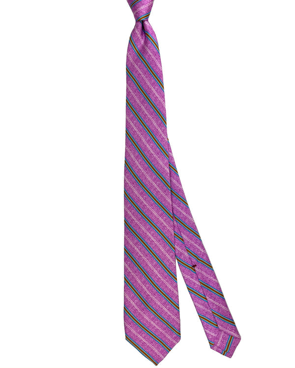 Barba Sevenfold Tie Pink Aqua Olive Stripes Design - Sartorial Neckwear SALE
