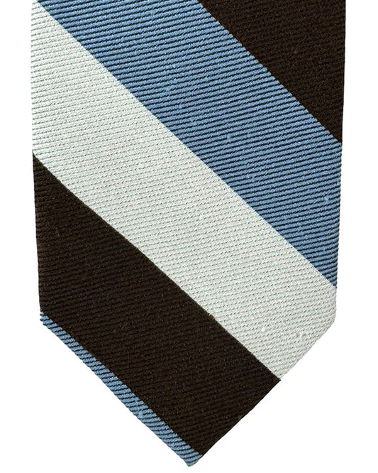 Barba Sevenfold Tie Brown Blue White Silver Stripes Design - SALE