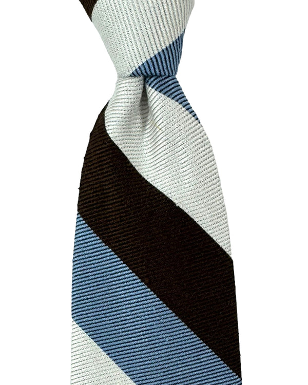 Barba Sevenfold Tie Brown Blue White Silver Stripes Design - SALE