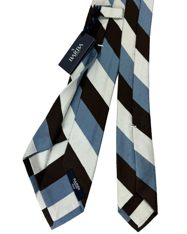 Barba Sevenfold Tie Brown Blue White Silver Stripes Design - SALE