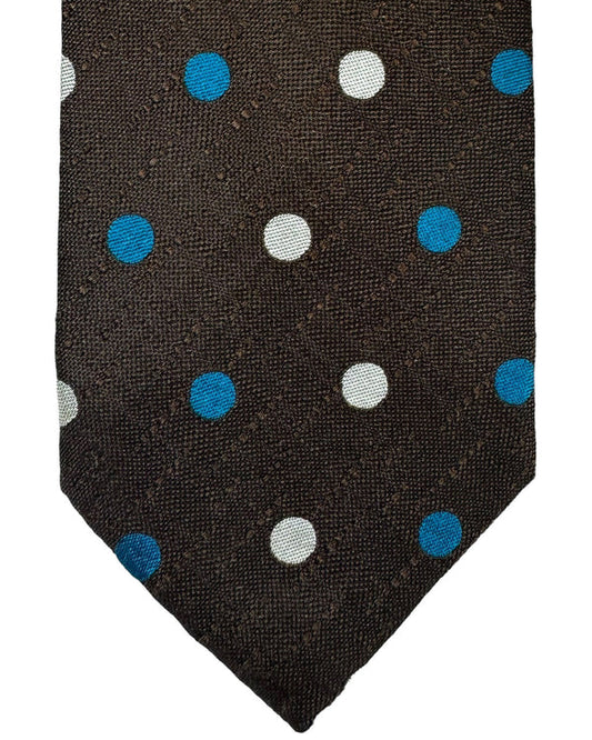 Barba Sevenfold Tie Brown Teal Silver Dots SALE