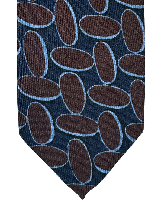 Barba Sevenfold Tie Midnight Blue Brown Ovals Design - Sartorial Neckwear SALE