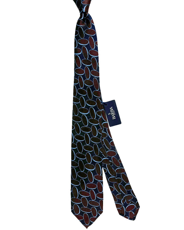 Barba Sevenfold Tie Midnight Blue Brown Ovals Design - Sartorial Neckwear SALE