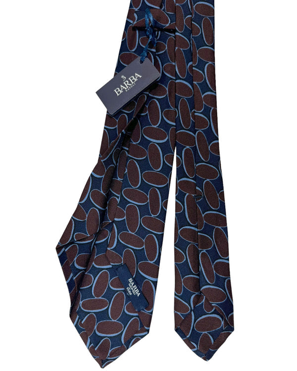 Barba Sevenfold Tie Midnight Blue Brown Ovals Design - Sartorial Neckwear SALE