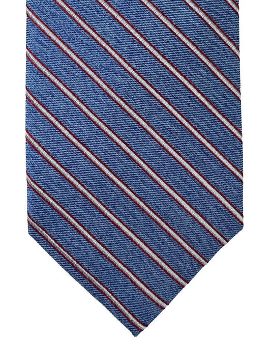 Barba Sevenfold Tie Royal Blue Silver Red Stripes Design - Sartorial Neckwear