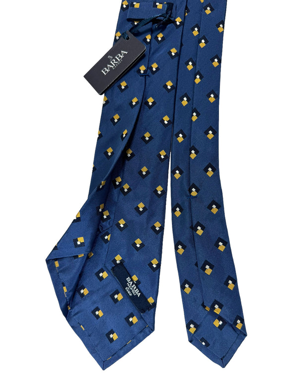 Barba Sevenfold Tie Midnight Blue Yellow Geometric Design SALE