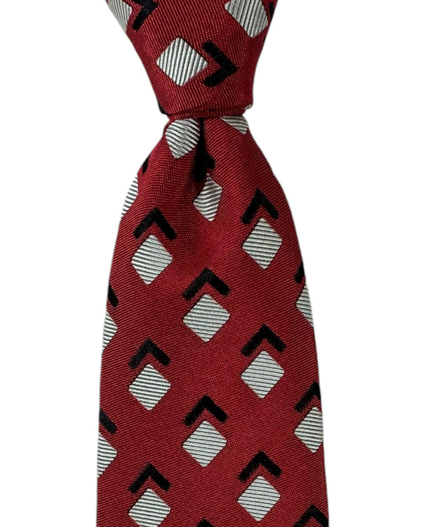 Barba Sevenfold Tie Dark Red Geometric Design - Sartorial Neckwear