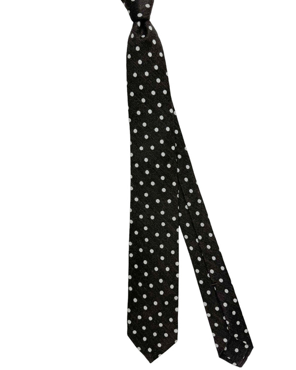 Barba Sevenfold Tie Dark Brown Polka Dots Design - Wool Silk SALE
