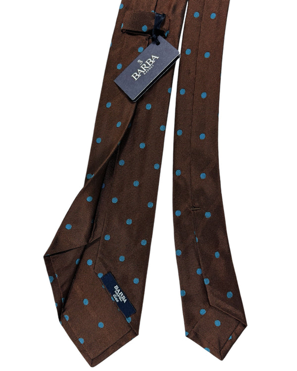 Barba Sevenfold Tie Brown Teal Dots Design - Sartorial Neckwear