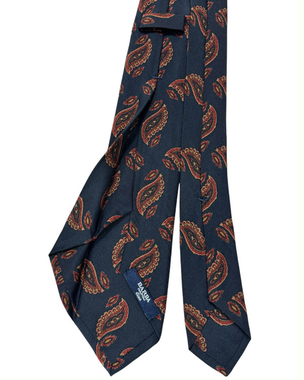 Barba Sevenfold Tie Midnight Blue Maroon Ornamental Design - Sartorial Neckwear