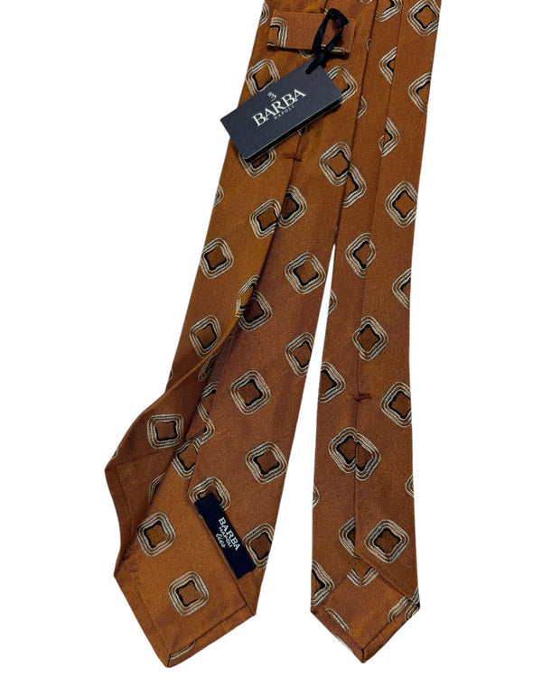 Barba Sevenfold Tie Copper Geometric Design - Sartorial Neckwear