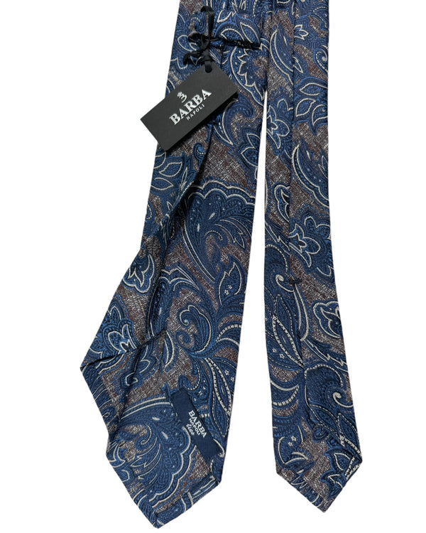 Barba Sevenfold Tie Gray Navy Ornamental Design - Sartorial Neckwear