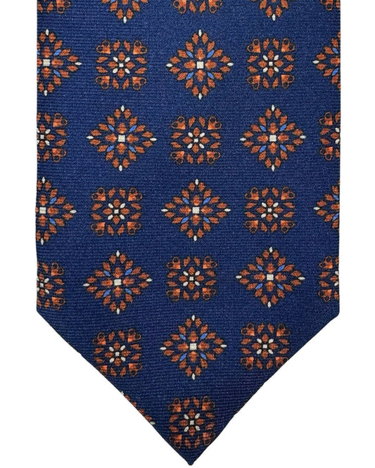 Barba Sevenfold Tie Navy Brown Floral Design - Sartorial Neckwear