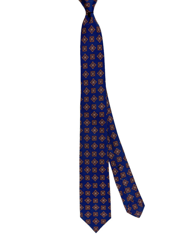 Barba Sevenfold Tie Navy Brown Floral Design - Sartorial Neckwear