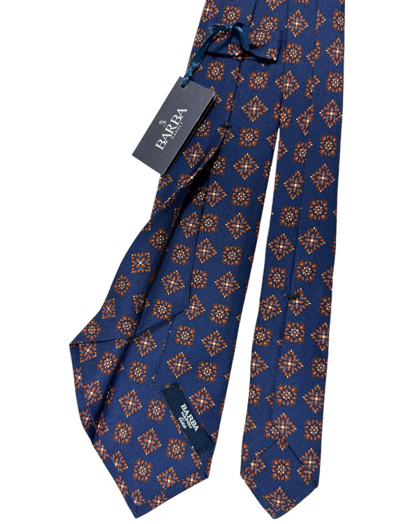 Barba Sevenfold Tie Navy Brown Floral Design - Sartorial Neckwear