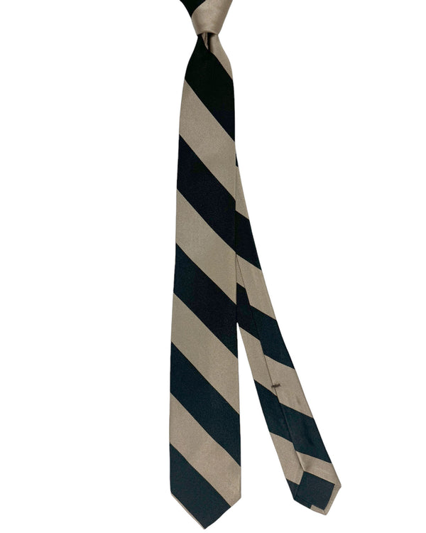 Barba Sevenfold Tie Black Taupe Stripes Design - Sartorial Neckwear