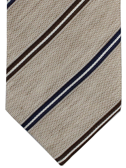Luigi Borrelli Silk Tie Beige Brown Navy Stripes SALE