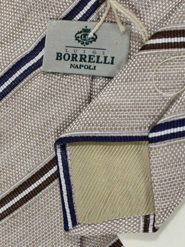 Luigi Borrelli Silk Tie Beige Brown Navy Stripes SALE