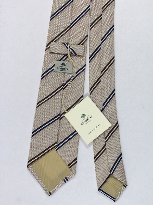 Luigi Borrelli Silk Tie Beige Brown Navy Stripes SALE
