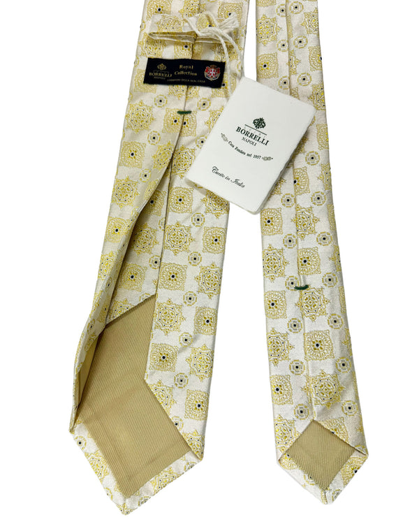 Luigi Borrelli Sevenfold Tie Silver Chartreuse Design ROYAL COLLECTION - SALE