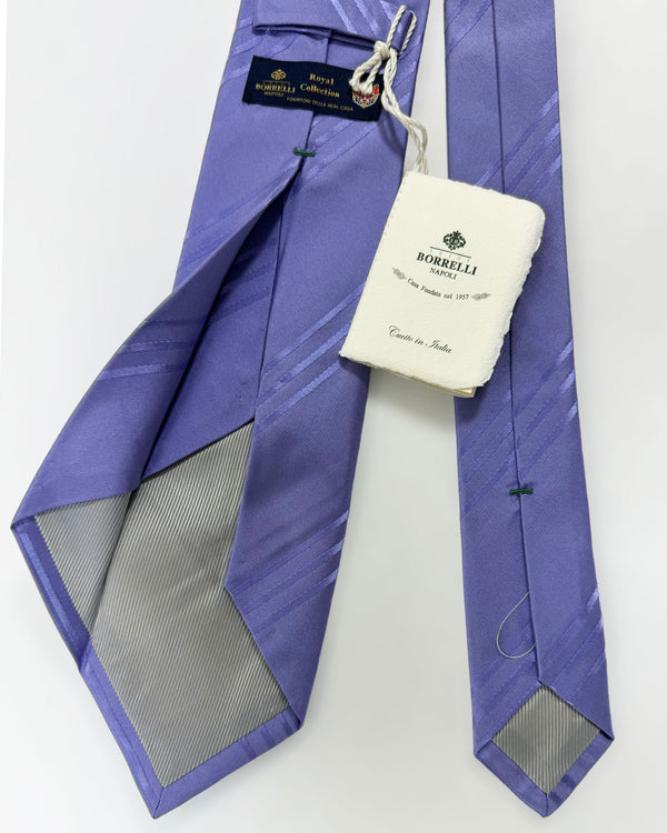 Luigi Borrelli Sevenfold Tie Lilac Stripes ROYAL COLLECTION - SALE