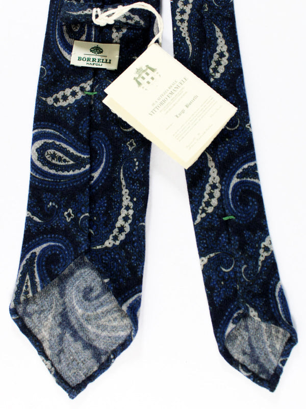 Luigi Borrelli Unlined Tie Dark Blue Gray Paisley - Wool