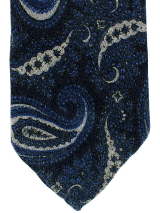 Luigi Borrelli Unlined Tie Dark Blue Gray Paisley - Wool