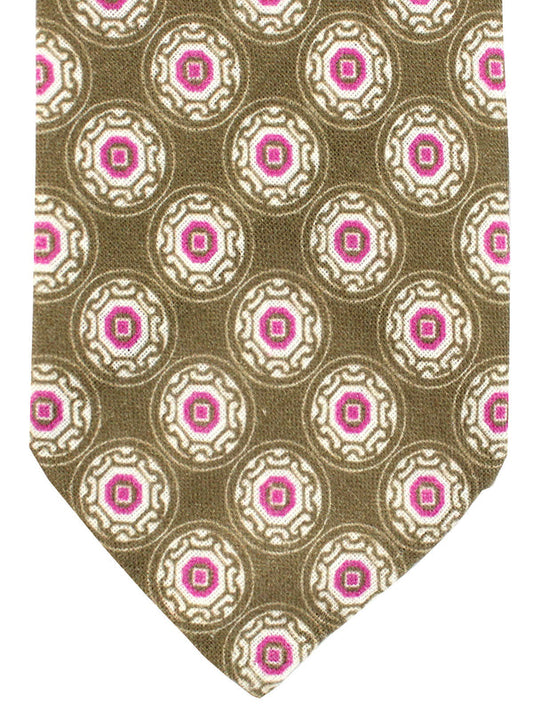Luigi Borrelli Unlined Tie Olive Pink Medallions Linen FINAL SALE