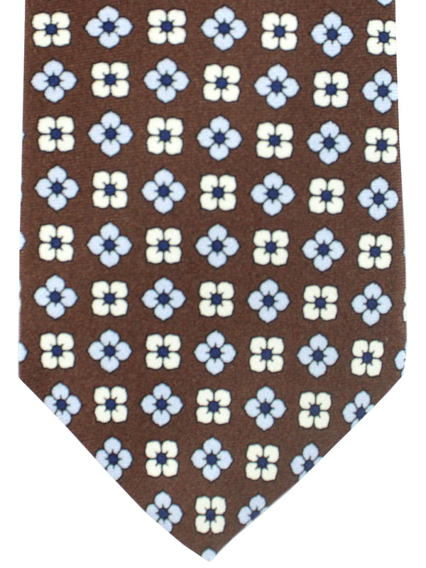Luigi Borrelli Silk Tie Brown Geometric Flowers SALE