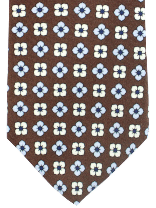 Luigi Borrelli Silk Tie Brown Geometric Flowers SALE