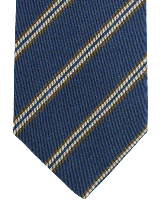 Luigi Borrelli Wool Tie Midnight Blue Stripes - Sartorial