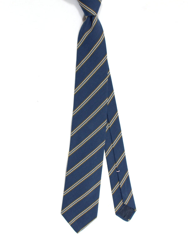 Luigi Borrelli Wool Tie Midnight Blue Stripes - Sartorial