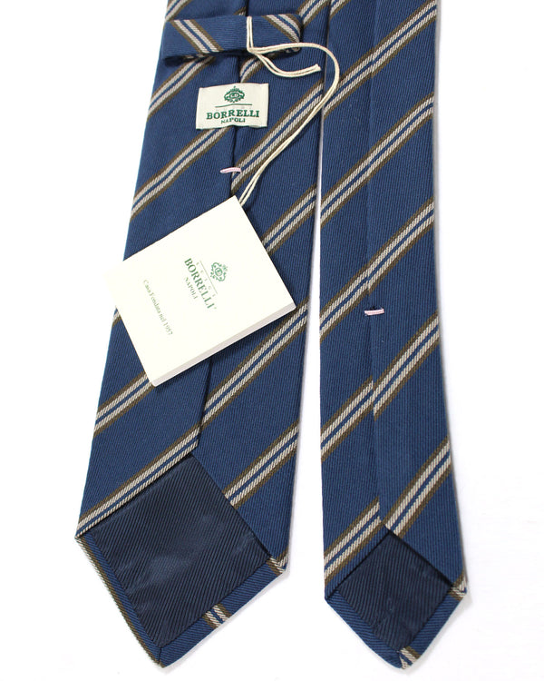 Luigi Borrelli Wool Tie Midnight Blue Stripes - Sartorial