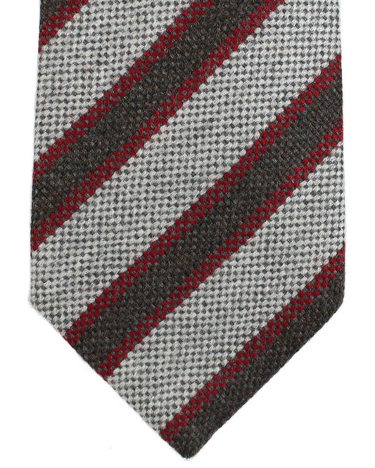 Luigi Borrelli Wool Tie Gray Bordeaux Brown Stripes SALE