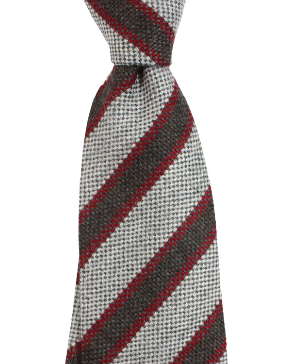 Luigi Borrelli Wool Tie Gray Bordeaux Brown Stripes SALE