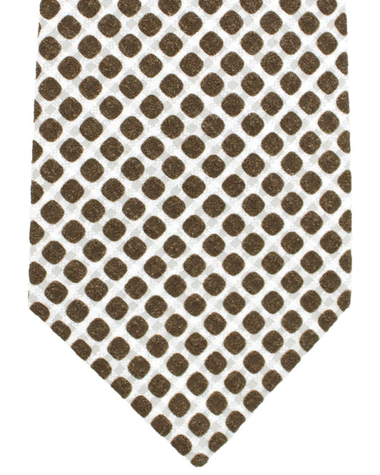 Luigi Borrelli Cotton Tie White Dark Taupe Geometric SALE