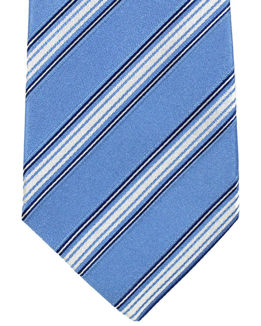 Luigi Borrelli Silk Tie Sky Blue Stripes - Sartorial Neckwear