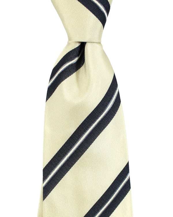 Luigi Borrelli Silk Tie Ivory Dark Blue Stripes
