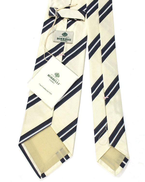 Luigi Borrelli Silk Tie Ivory Dark Blue Stripes