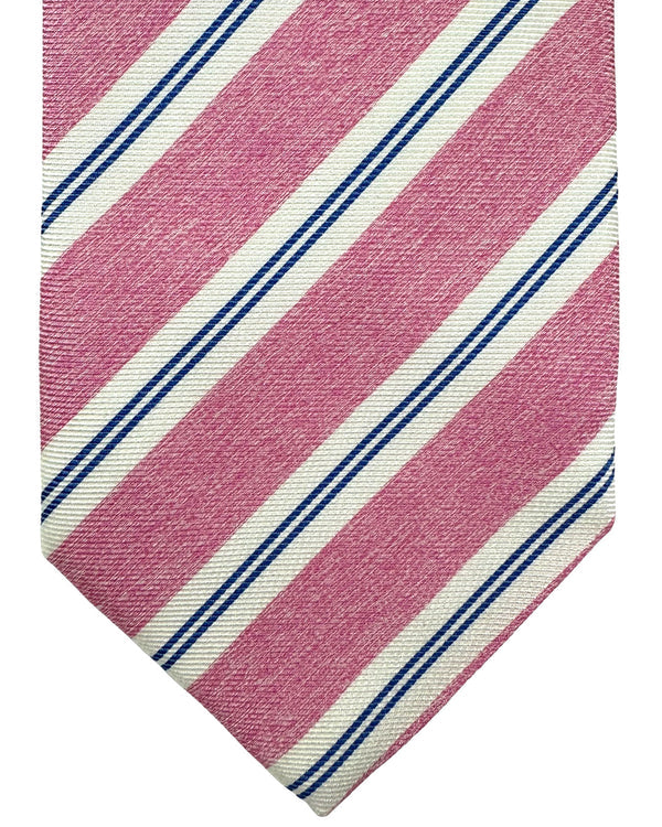 Luigi Borrelli Silk Tie Pink Royal Blue Stripes SALE