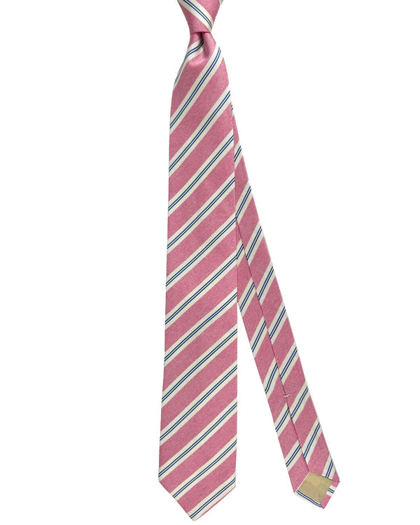 Luigi Borrelli Silk Tie Pink Royal Blue Stripes SALE